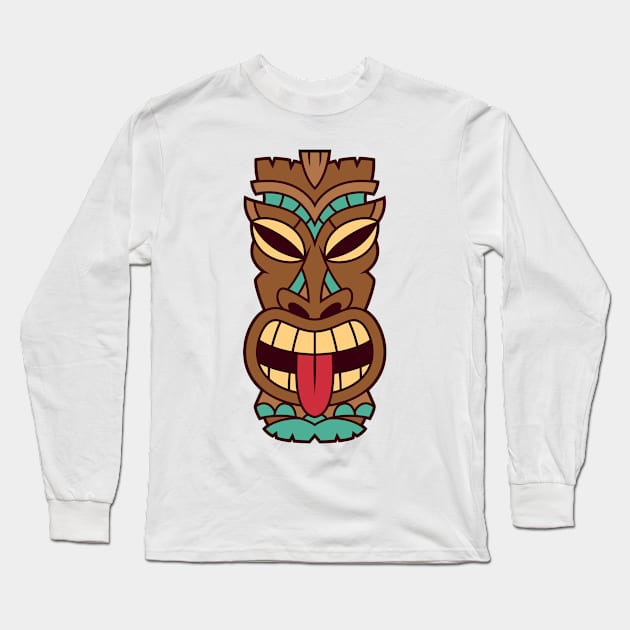 Funny Tribal Tiki Head Long Sleeve T-Shirt by allovervintage